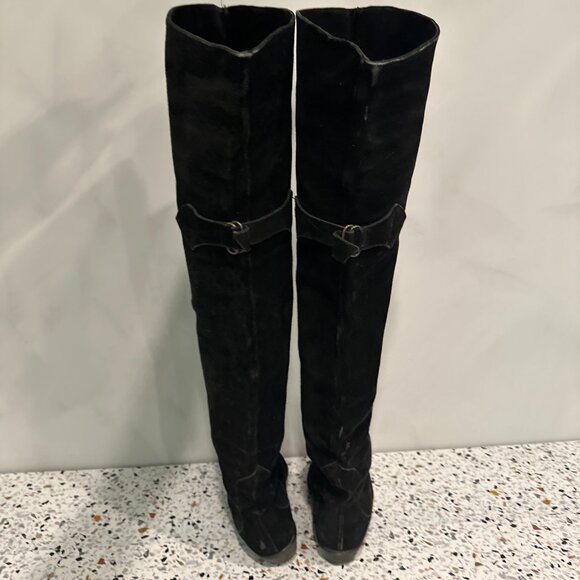 Vintage Black Suede Thigh High Riding Boots Size 6.5 Made in Spain Equestrian - Picture 3 of 7